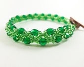 Emerald Green Bracelet Beaded Beadwork Jewelry Earthy Copper