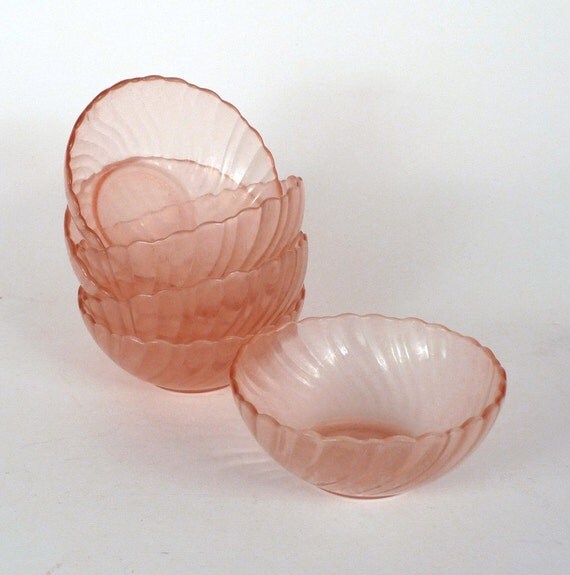 Vintage 6 Bowls Frosted Pink Glass by ByHeart on Etsy