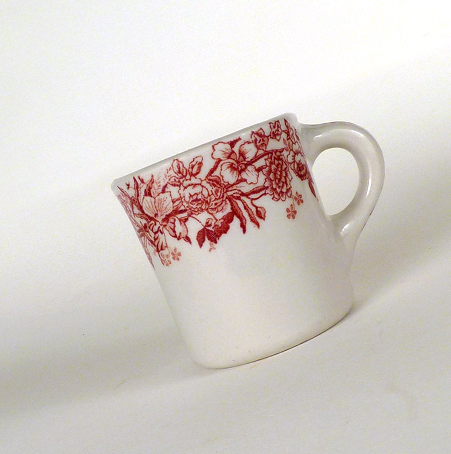 Vintage Coffee Cup Mug Floral Design White Red Porcelain Old Under 10
