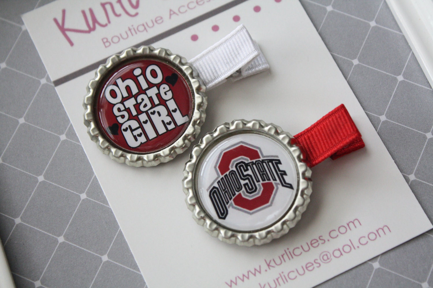 Ohio State Buckeyes Bottle Cap Hair Clippies - Set of 2