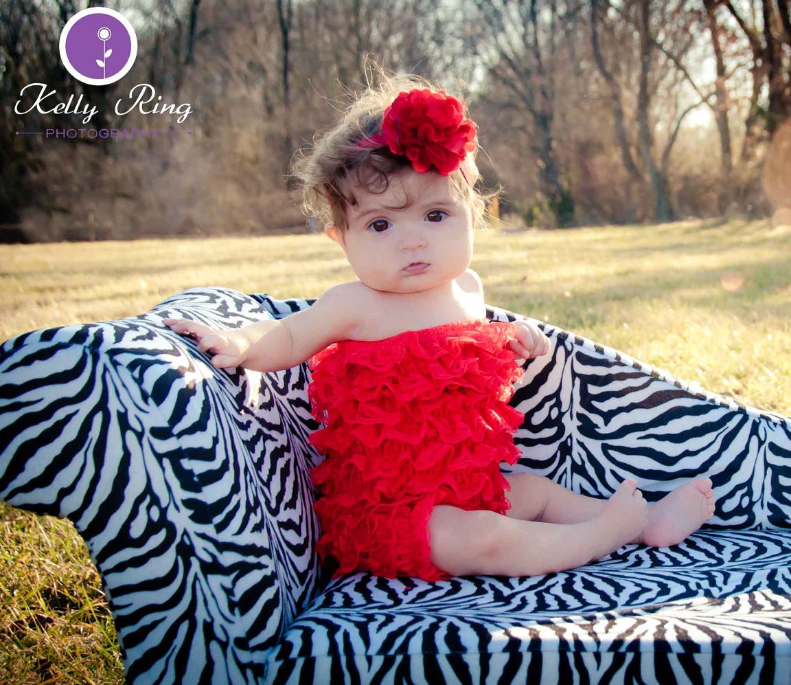 You Pick Size. Chicaboo Red Ruffled lace petti romper / bloomer. Sizes for ages newborn to 4/5 years. More Colors available