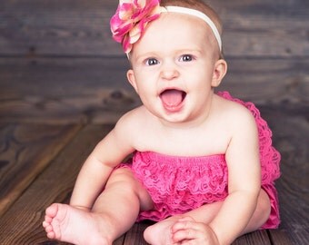 SPECIAL sale. Light Fuchsia Bubble lace petti romper / ruffles bloomer sizes available newborn to 3t/4t. Great photo prop. you pick size