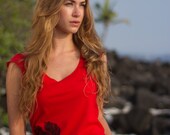 Hibiscus flower printed on Red Scoop T from American Apparel