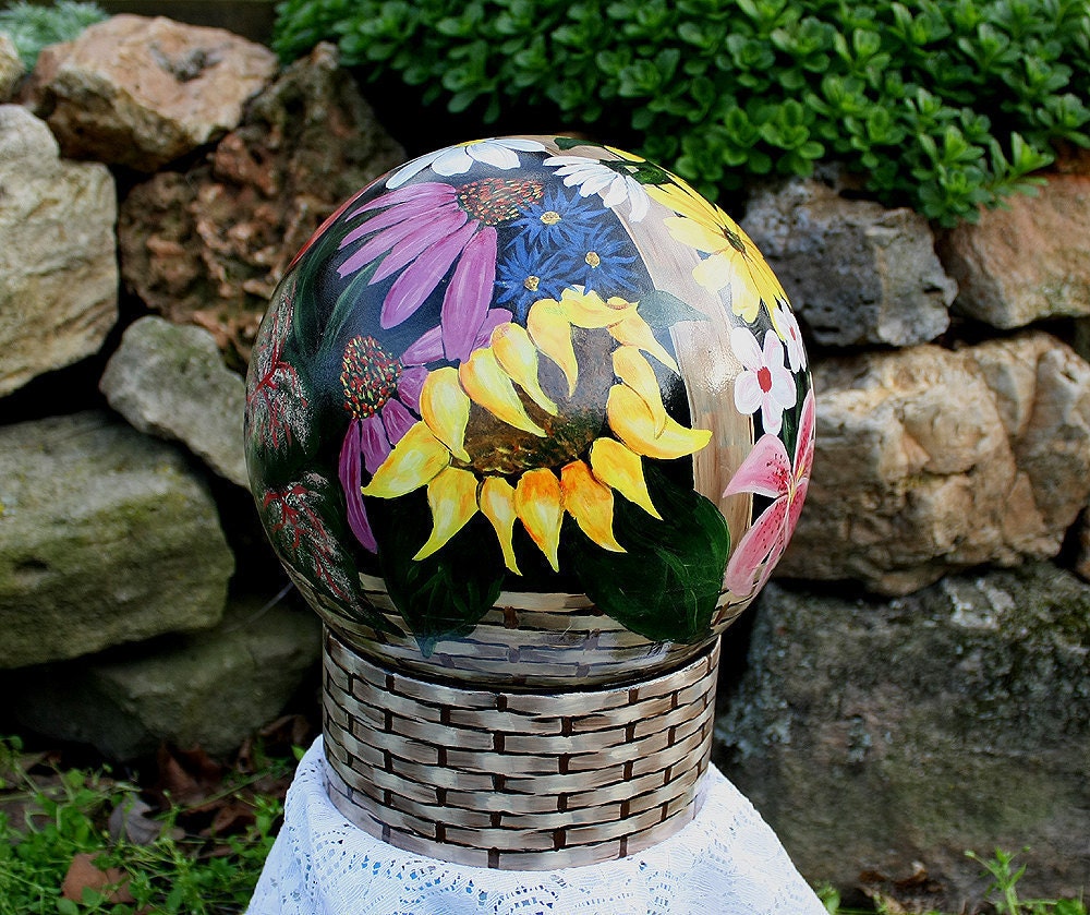 Items similar to Bowling Ball, Garden Art, Gazing Ball, Painted Spring