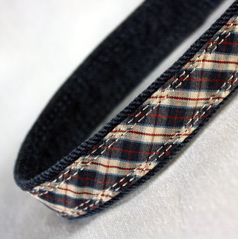 Plaid Dog Collar, Navy Denim, Navy Tan Red Argyle No.81