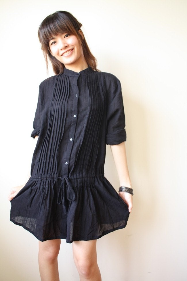 Classic Look with Cotton Black Chinese Collar Blouse