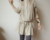 Cotton Capuchino Chinese Collar  Blouse, Brown Shirt, Long sleeve Shirt, Chinese Collar Shirt