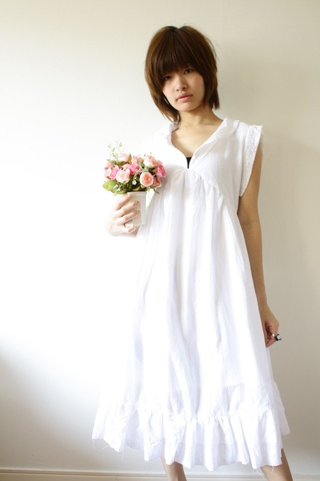 Peter pan collar Simply White Cotton Dress