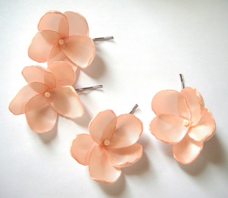 salmon peach rose blossom wedding flower bobby pins (set of 4) - ayawedding