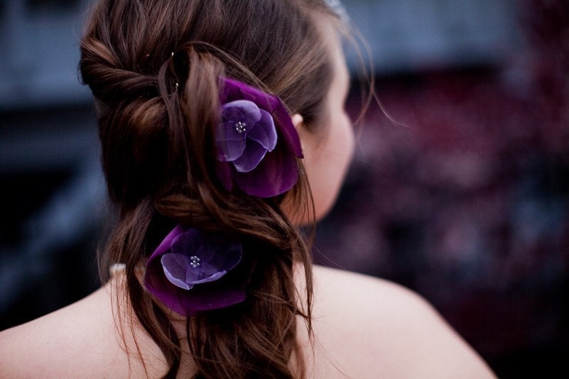 ON SALE romantic amethsyt lilac purple rose blossom flower hair pins (2 pieces)