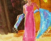 Art, ORIGINAL OIL Painting OOAK, Romance, Fashion, 'Summer Soire', 8x6