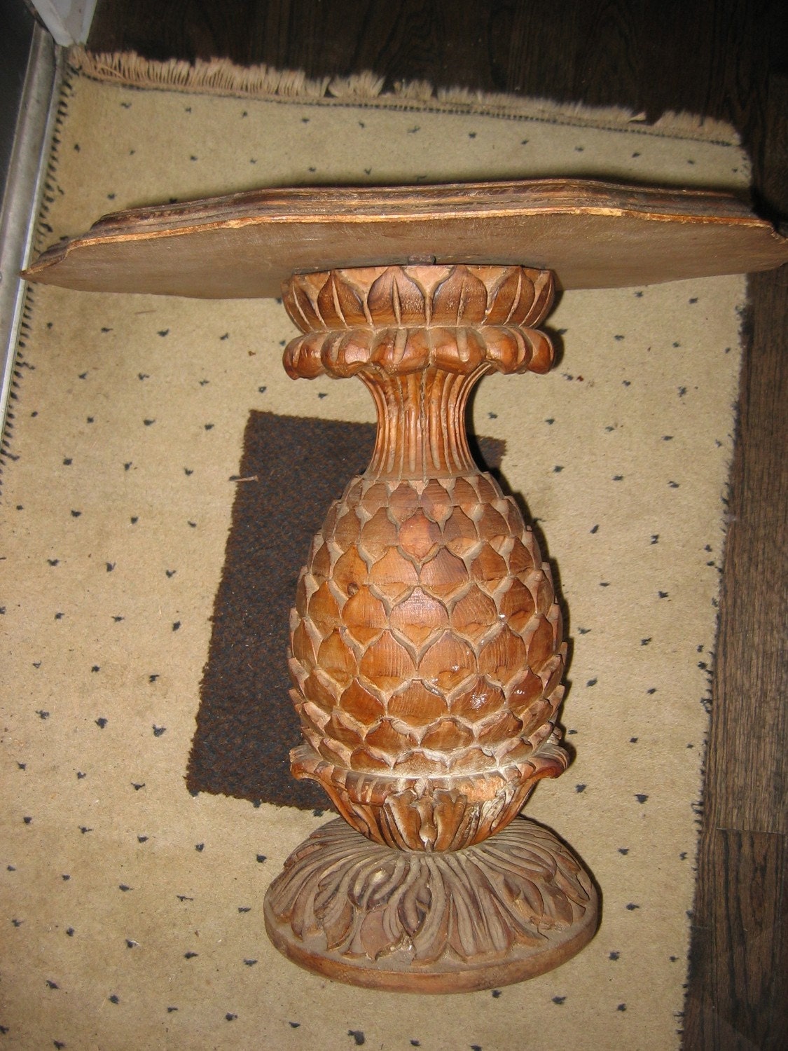 Items similar to Vintage Hand Carved Wood Table. Pineapple Base