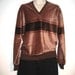 70's Mens VELOUR Shirt. Pullover, V Neck, long sleeves, Size L, Tan and Brown