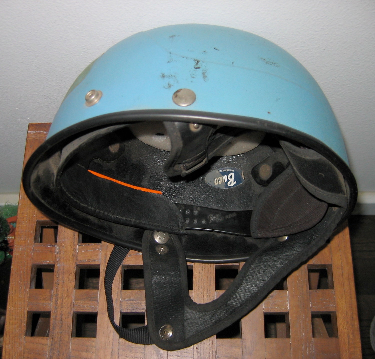 HOLD for Craig. Men's Buco Blue, Racing Helmet. Indie, Punk, Spaceman. Vintage Motorcycle.