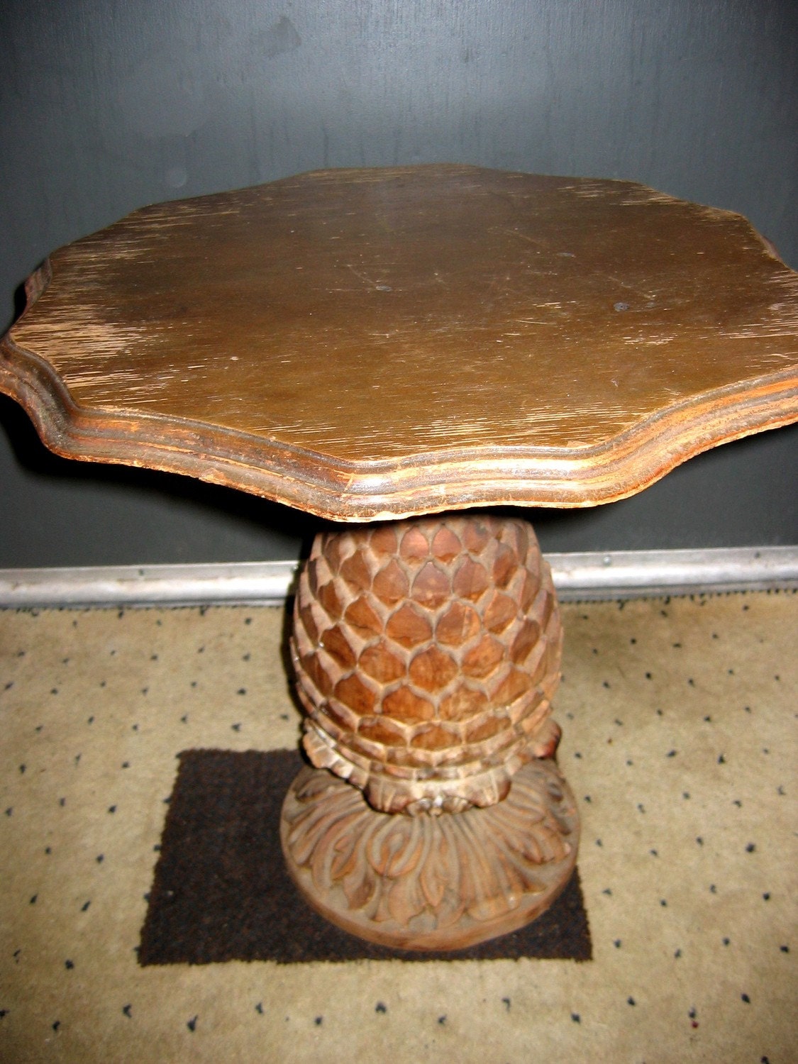 Items similar to Vintage Hand Carved Wood Table. Pineapple Base