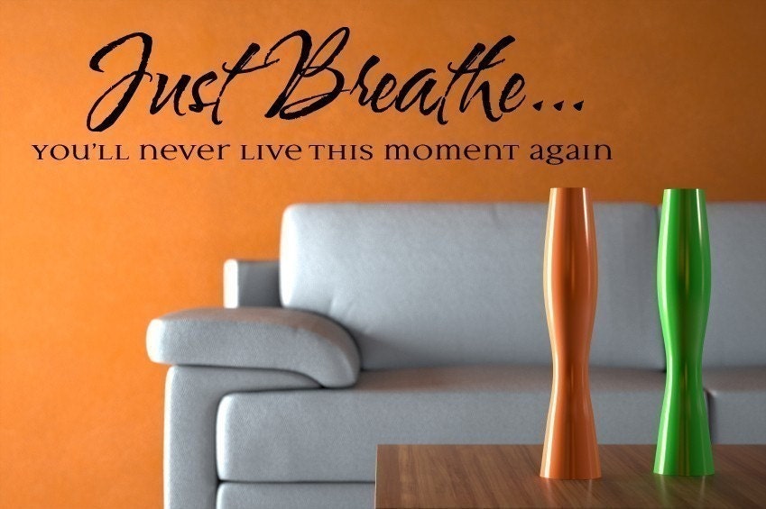 Just Breathe, you'll never live this moment again - Vinyl Lettering Wall Decal - Sticker, gift, cling 1621
