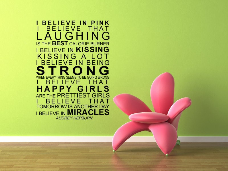 Vinyl Lettering Decal - SUBWAY ART  - I Believe  in Pink 17 x 23 inches - 1627