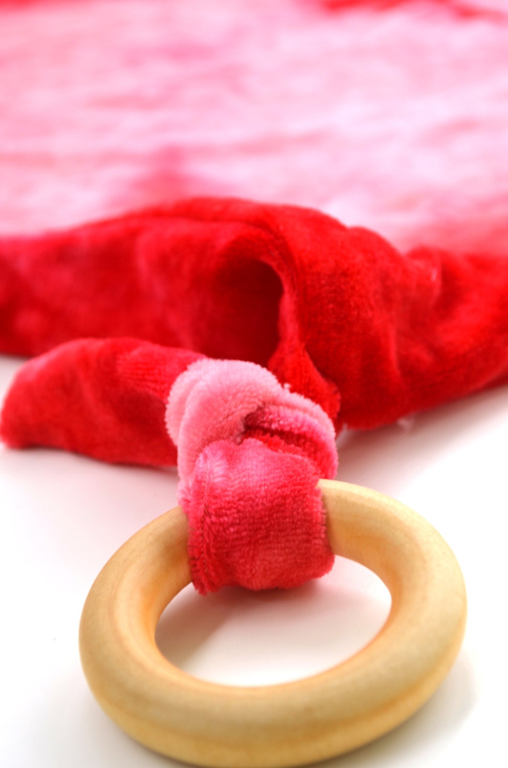 Bamboo Teething Blanket - Organic Bamboo Velour - Red and Pink