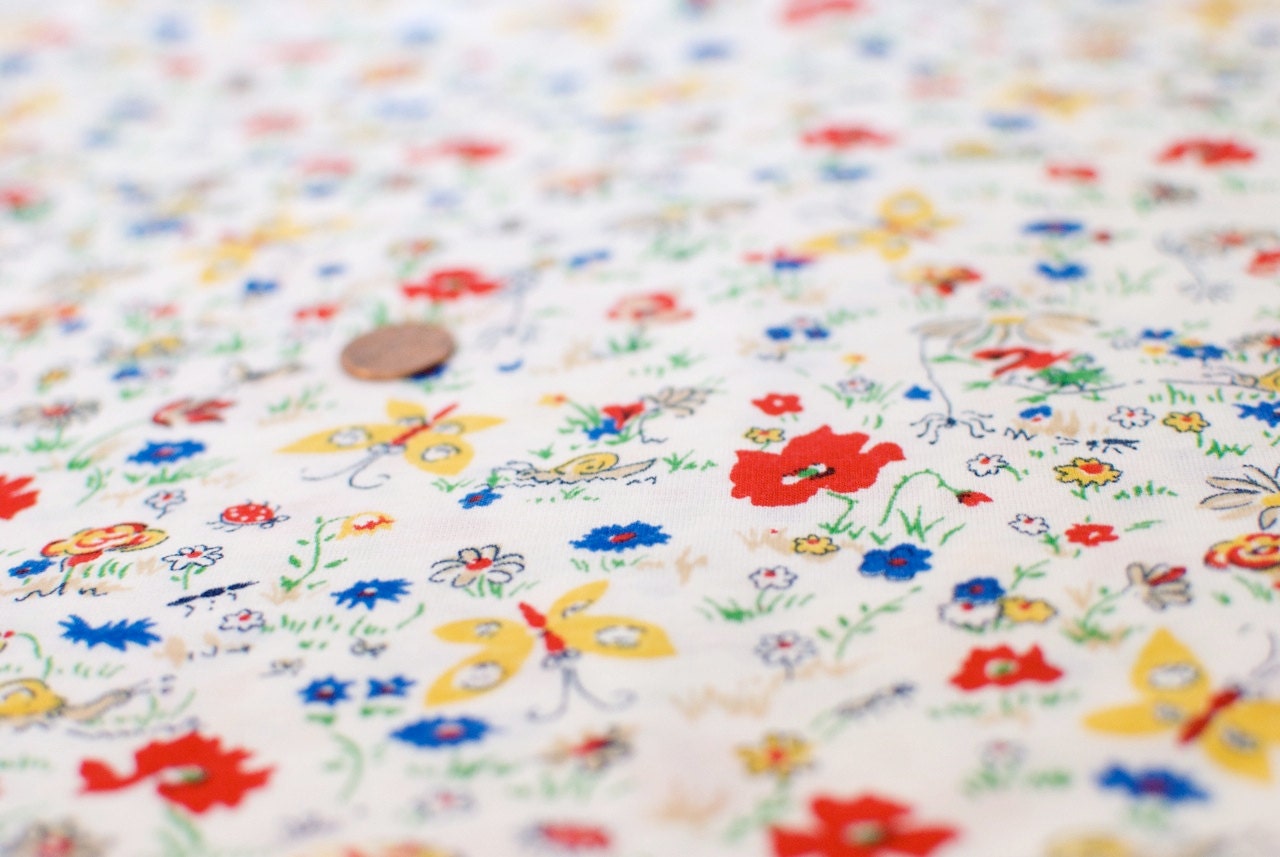 Vintage Fabric Yardage, 1 7/9 yard, The Butterfly Fabric...SALE
