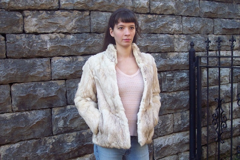 Vintage 1970s RABBIT Fur Coat S BOHO