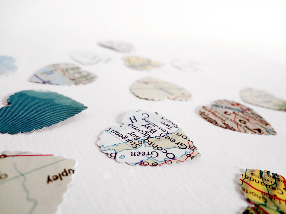 200 vintage map hearts, repurposed maps, table decor