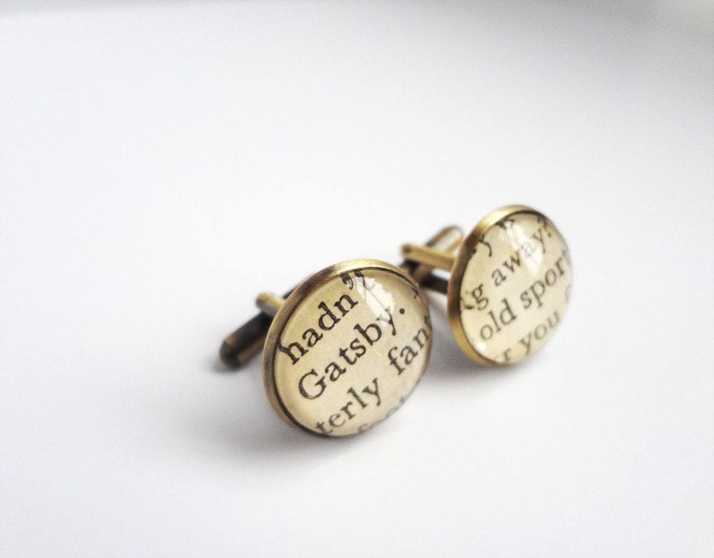 Book cufflinks, bronze cuff links, The Great Gatsby, accessories for men