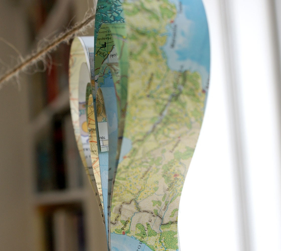 Wedding Decoration Vintage Paper Maps Garland Rustic Heart Decor