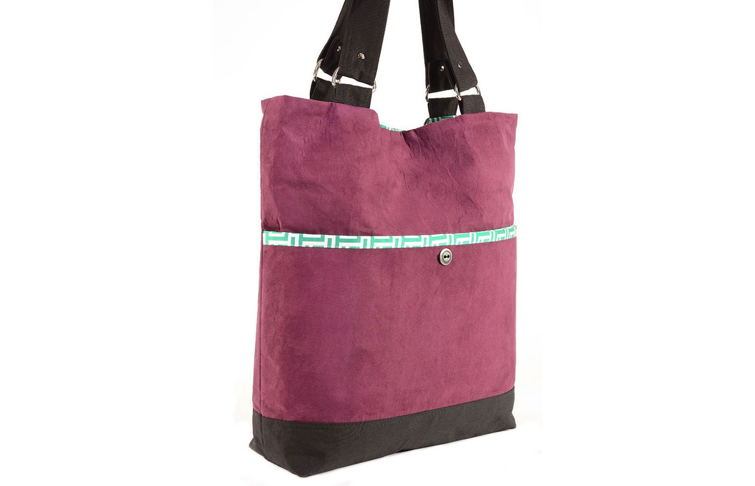 Magenta Microsuede Shoulder Bag with Green Maze Lining