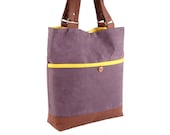 Purple Microsuede Shoulder Bag with Yellow Lining