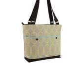 Gray Oval Print Zippered Tote with Light Teal Lining