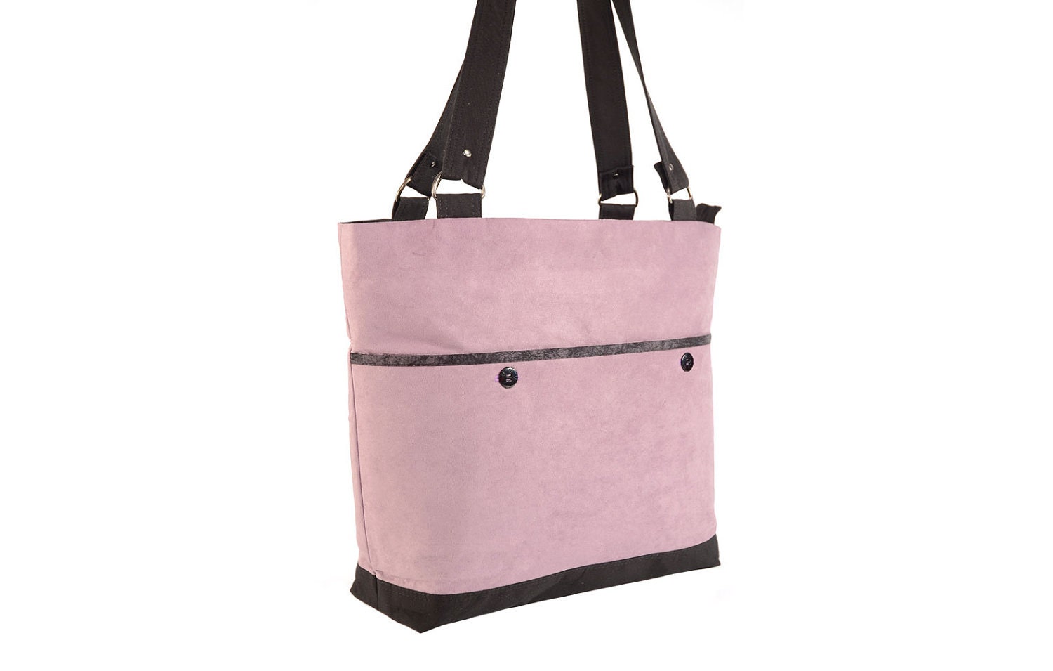 Lavender Microsuede Zippered Tote with Black and Gray Cotton Lining