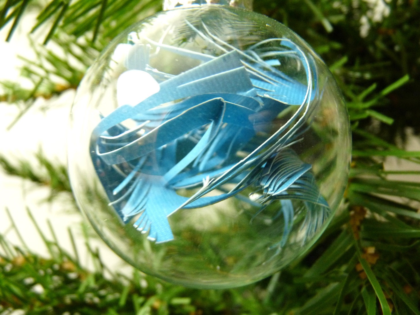 Turquoise Blue Cut Paper Modern Holiday Ornament - small - glass - handmade