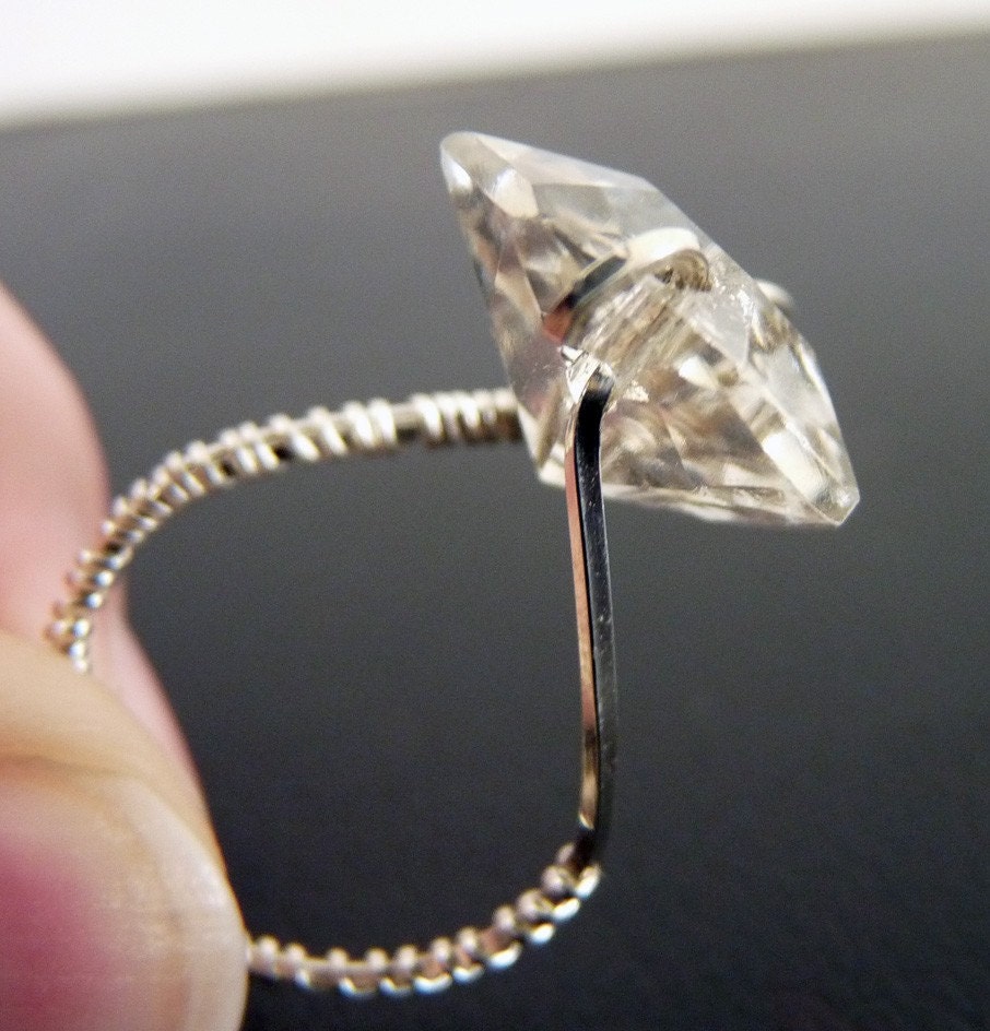 Upcycled Chandelier Prism Sterling Twist Ring size 5 .5 to 7