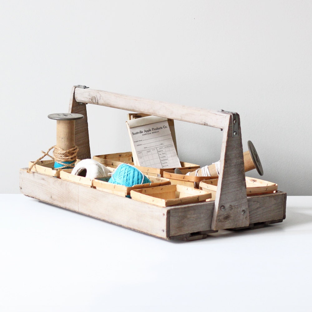 vintage wood berry basket tote