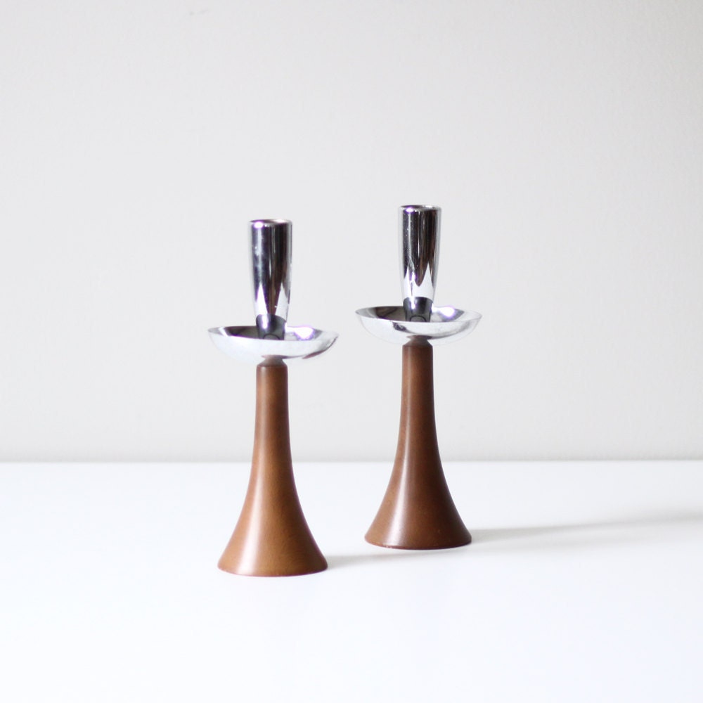 vintage candle holder set / danish modern decor