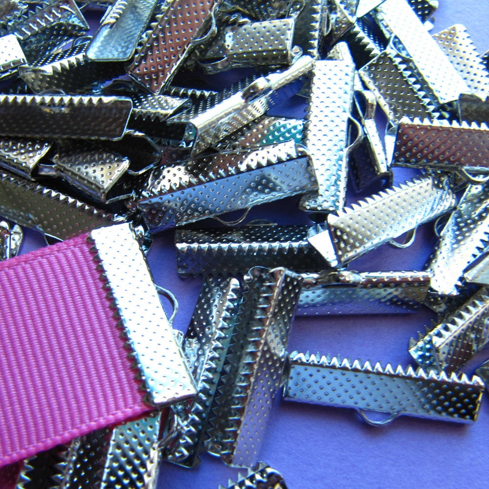 144pcs. 22mm or 7/8 inch Silver Ribbon Clamp End Crimps