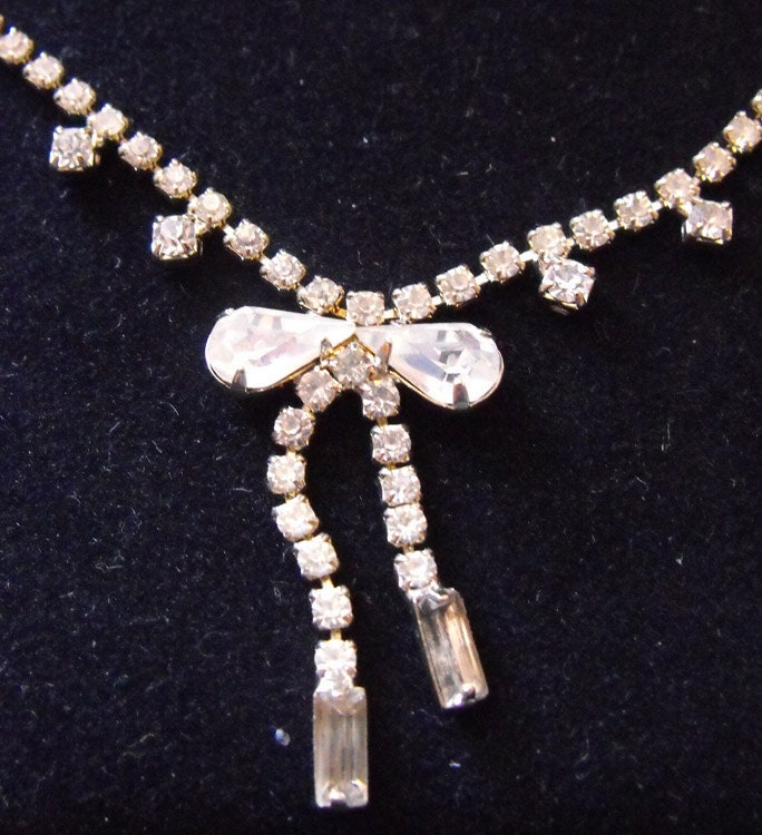 Vintage Wedding Bow Rhinestone Necklace