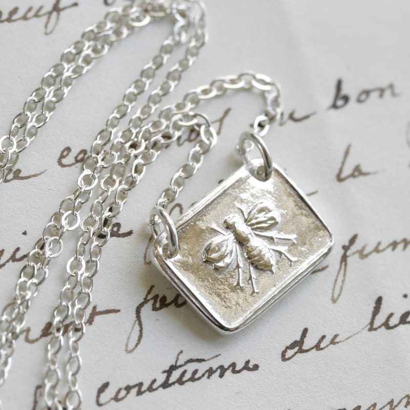 Victorian Bee Wax Seal Necklace - Fine Silver