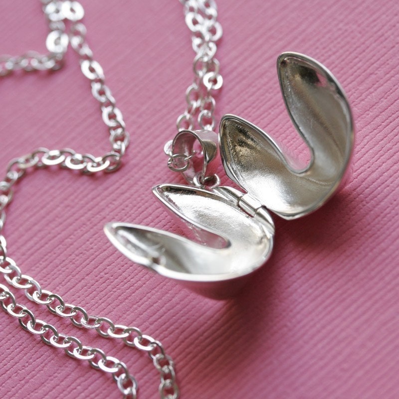 Sterling Silver Fortune Cookie Necklace - Locket Style, Holds a Personalized Message