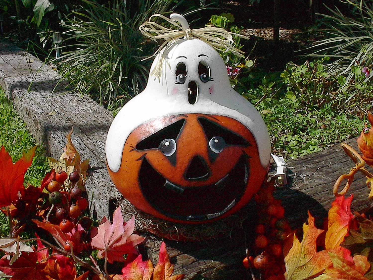 Halloween Jack O Lantern Painted Gourd Ghost Pumpkin Lamp