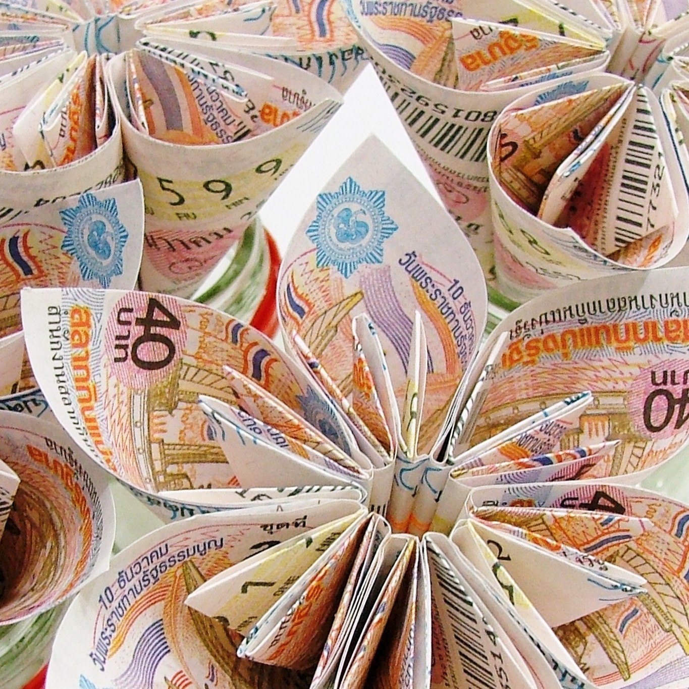 Origami Folding Flowers by Thai Lotto Tickets - 10 pcs