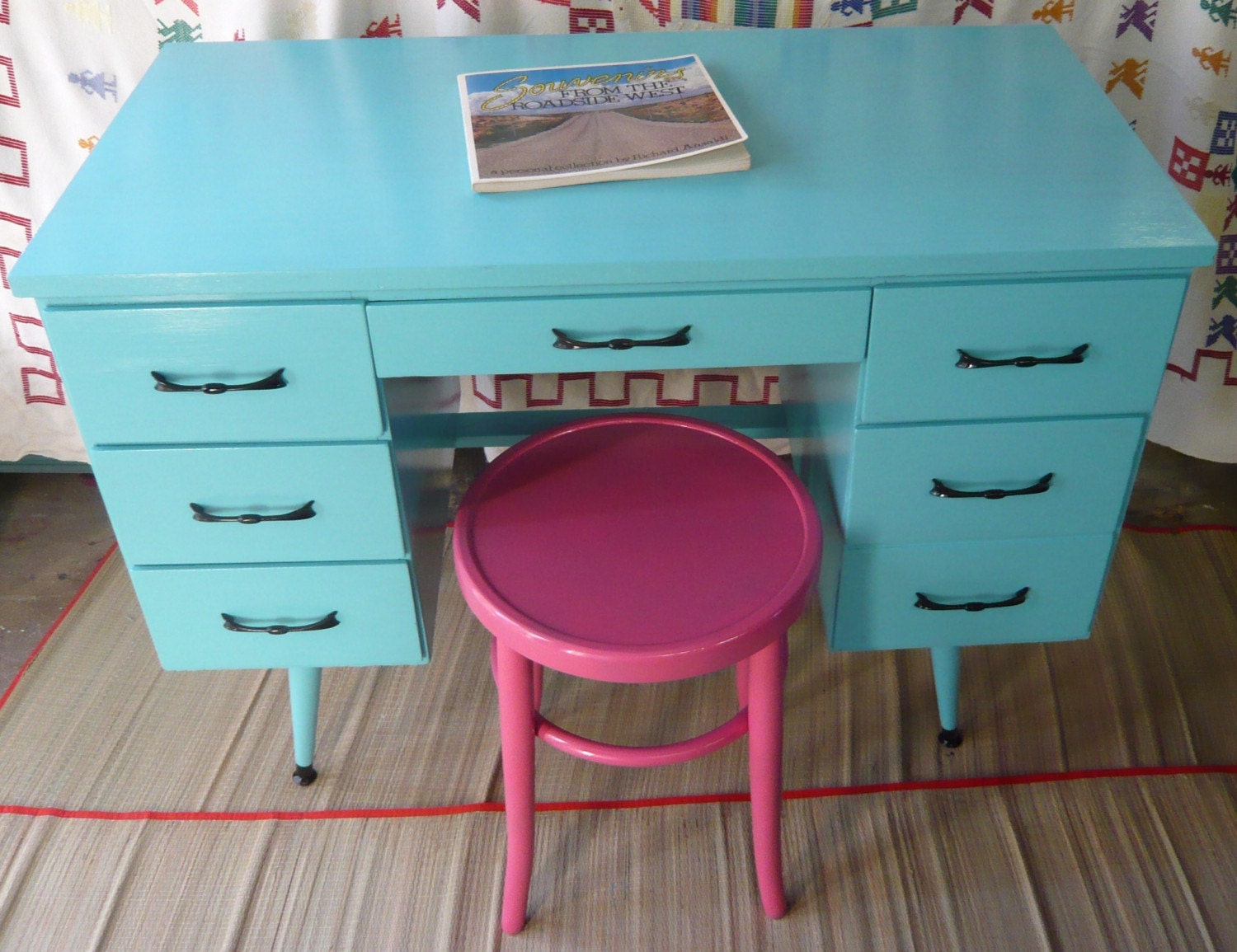 Calypso Retro Desk vintage painted furniture turquoise beachy blue
