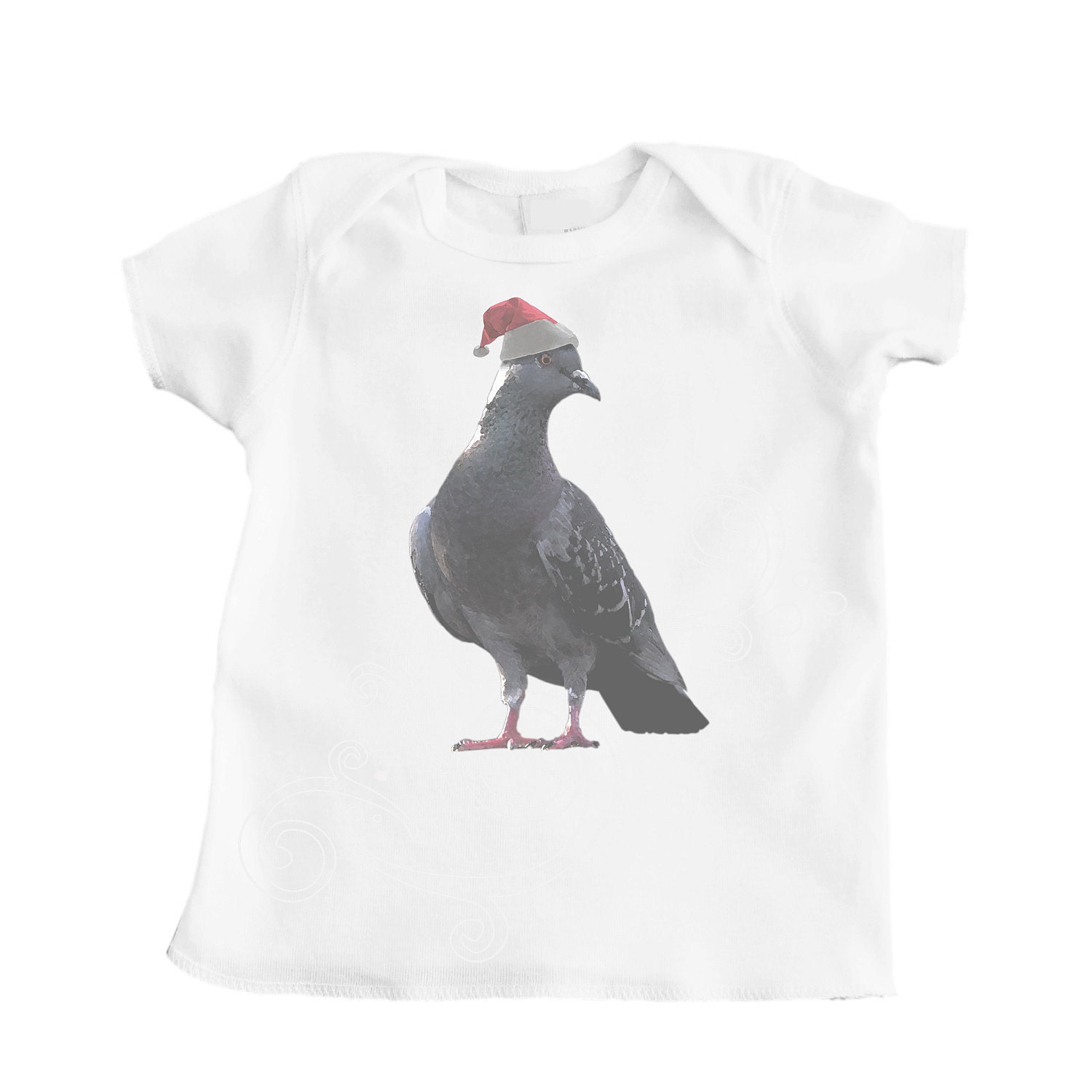 Funny Christmas Santa Hat Pigeon Print on White Tshirt