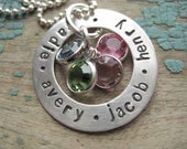 Personalized sterling washer with birthstones necklace