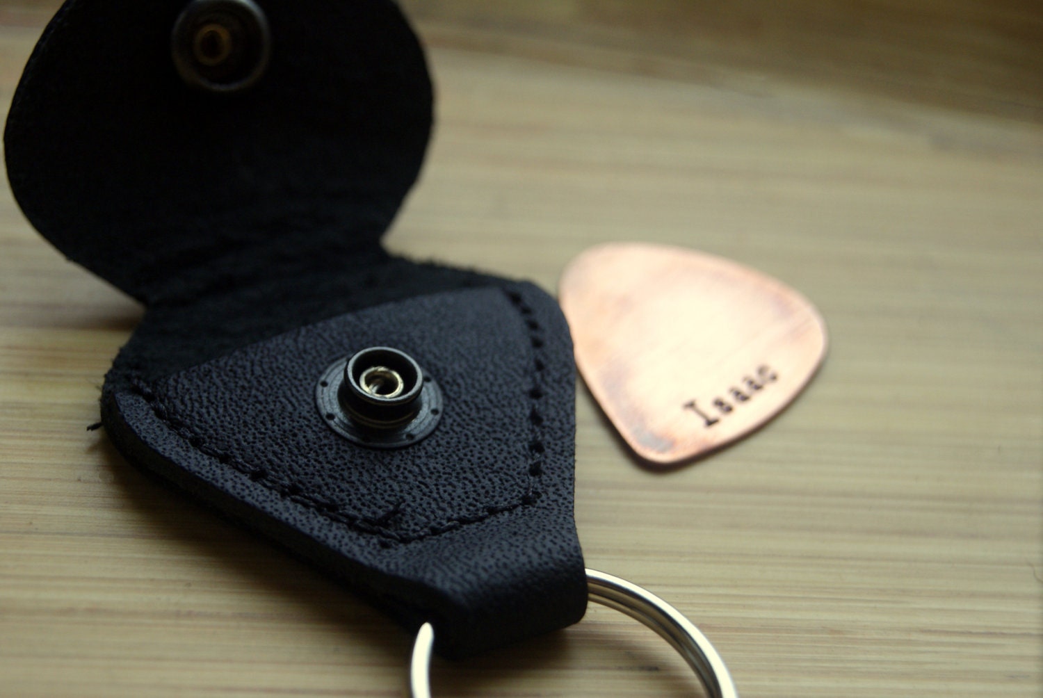 Guitar Pick Copper with Keyring Case Holder personalized hand stamped with custom name