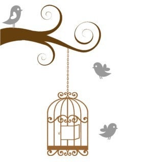 Tree branch decal-Tree decal-Birdcage decal-Bird decal-Wall decal-Room decor-24 X 35 inches
