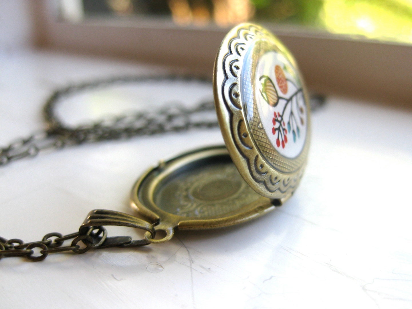 Hand Painted Necklace - Classic Beauty No. 1, Pretty Hand Painted Locket Pendant Necklace