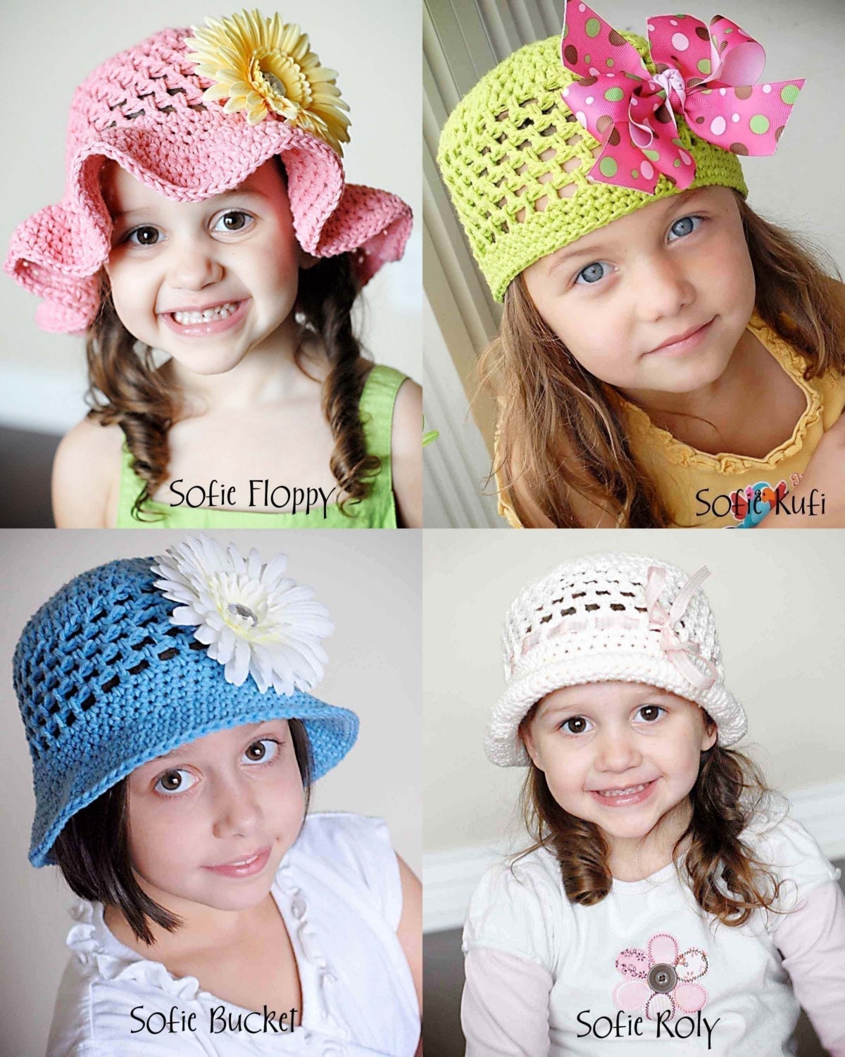 Sofie Hat Crochet Patterns Collection (Kufi, Bucket, Roly, Floppy), (Permission to sell all finished products)