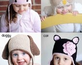 Animal  Crochet Hat Patterns Collection 2 (Cat, Doggy, Owl and Cow), (Permission to sell all finished products)