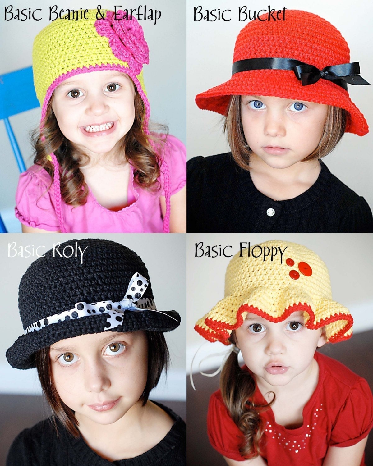 Basic Hat Patterns Crochet Collection (Beanie/Earflap Beanie, Floppy, Roly and Bucket), (Permission to sell all finished products)